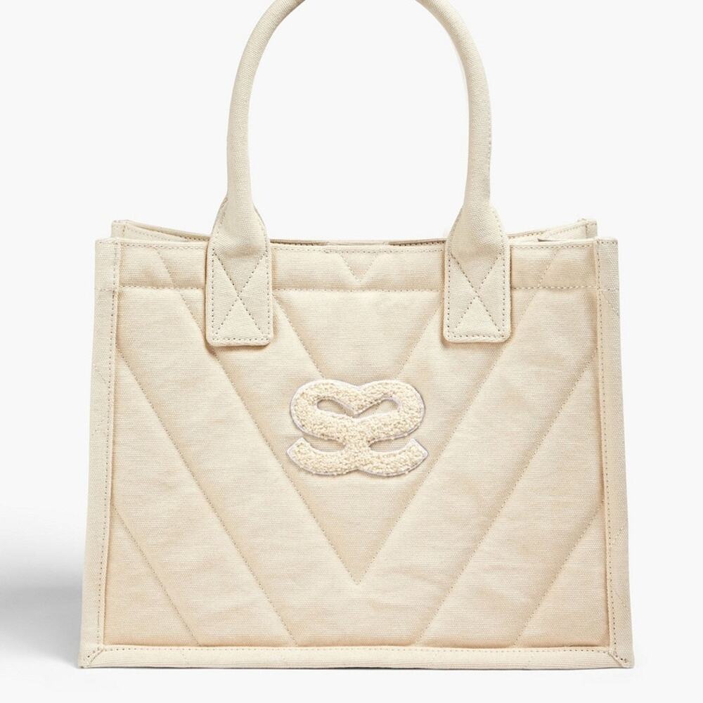 NWT $320 SANDRO Kabash quilted tote bag ecru / white - Picture 3 of 14